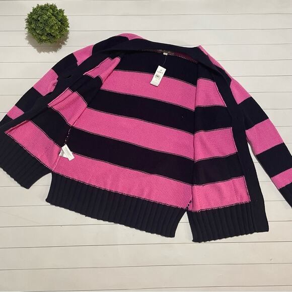 Loft NWT Bold Stripe‎ Pink Blue Knit Cardigan Sweater Women’s Size XS - Picture 7 of 9